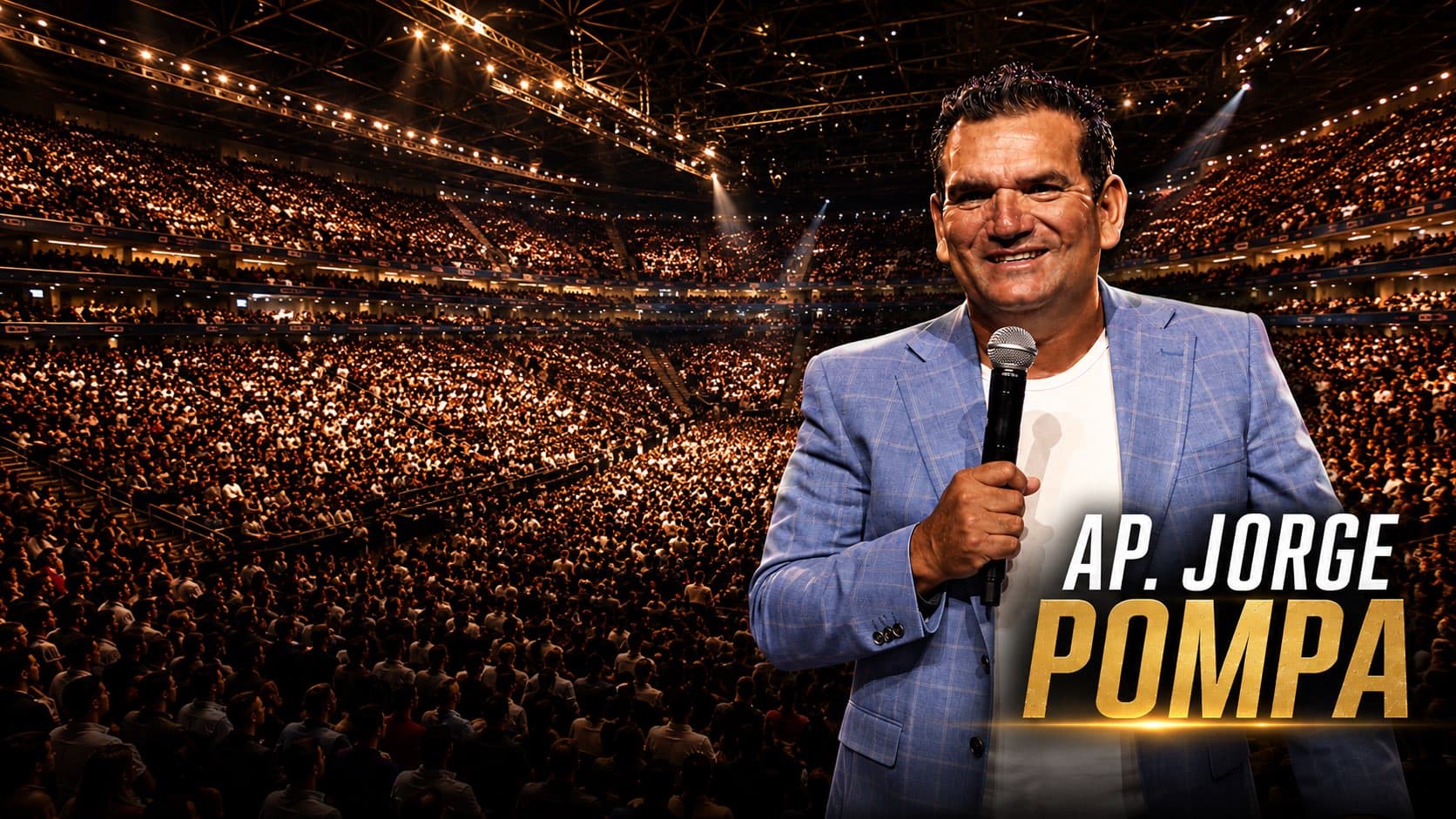 Ap. Jorge Pompa predicando ante una arena llena